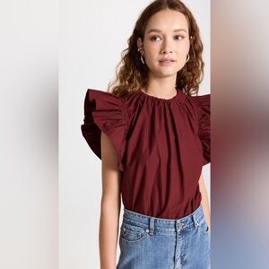 Ulla Johnson leigh Ruffle Sleeve Top size 16 Bordeaux